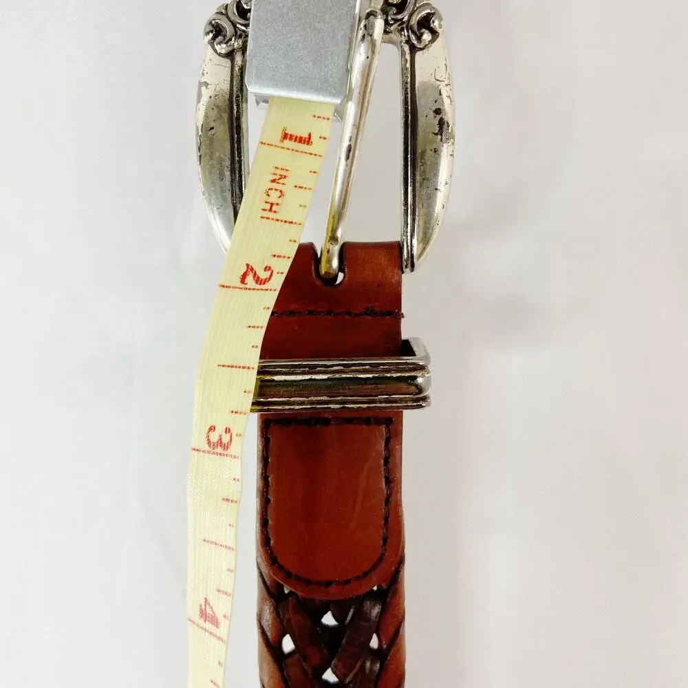 Fossil Brown Braided Belt with Silvertone Buckle Size Medium